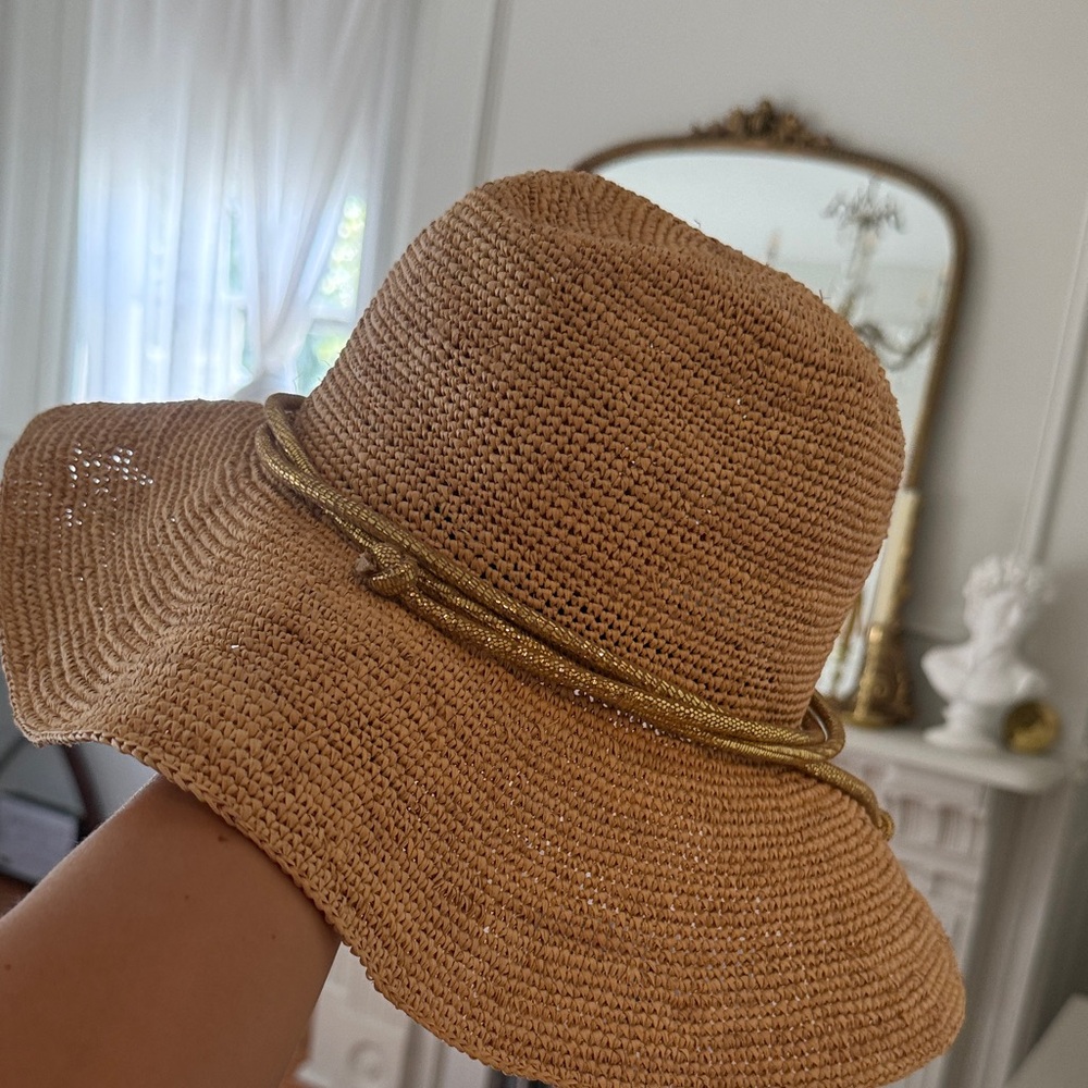 Elegant Tan Straw Hat with Gold Accent